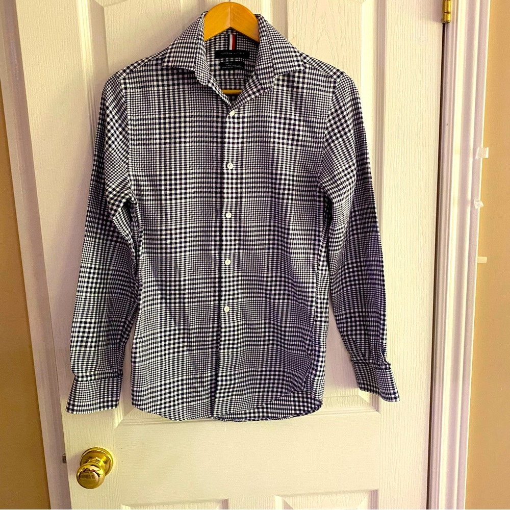 Tommy Hilfiger thflex supima slim fit stretch shirt black white check